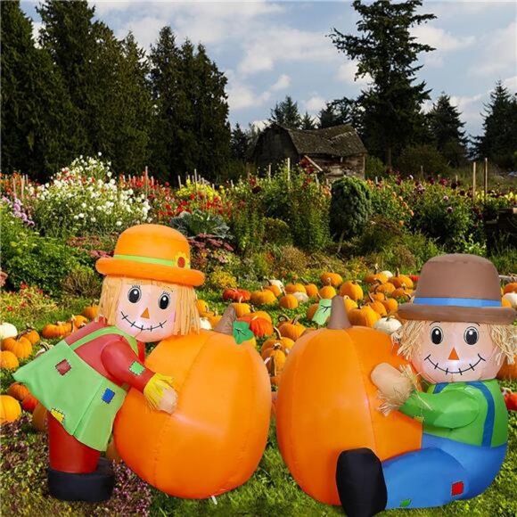 Fall Day Inflatable Yard Decoration, 3.3FT & 3FT Air-Blown Scarecrows - Picture 2 of 8